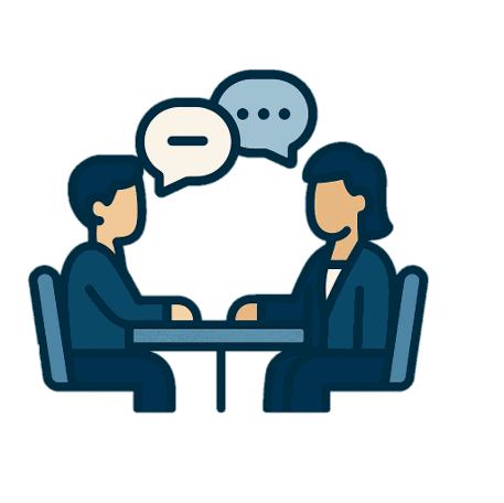 Two people talking across a table